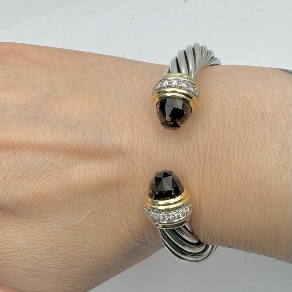 David Yurman 10mm Smoky Quartz Diamond Bracelet With Gold - Picture 9 of 10